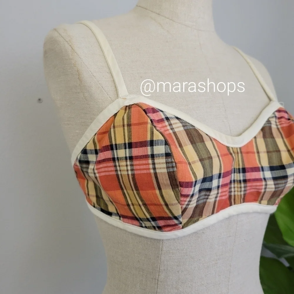 Vintage 1960's Catalina plaid swim bra bikini top